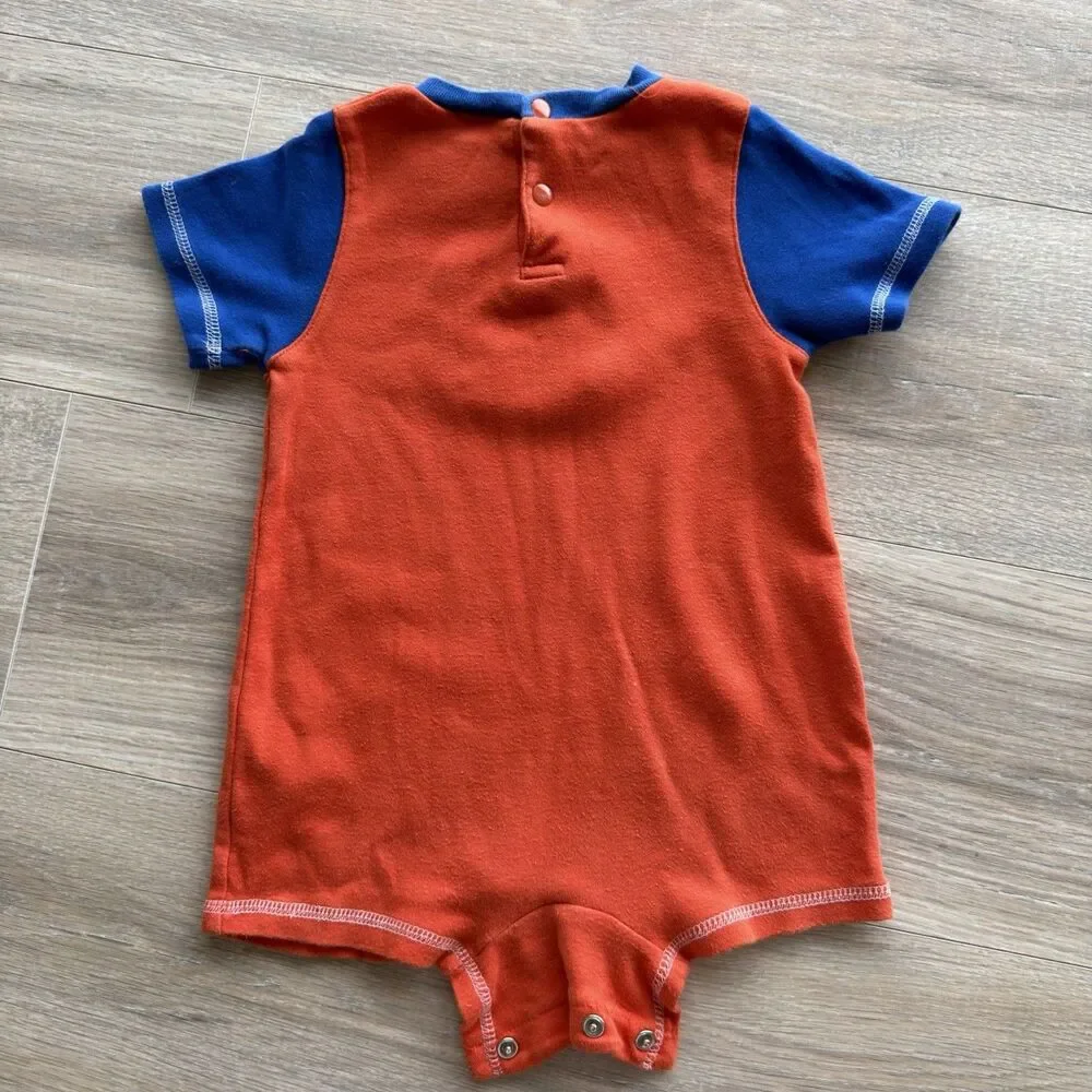 Disney Mickey Mouse Pluto Orange Blue Colorblock Romper Infant Boys 18M VTG 90’s